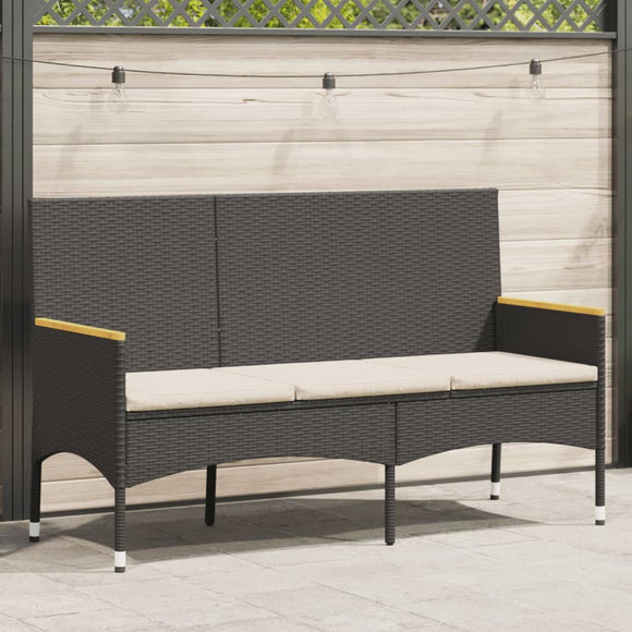 NNEVL Garden Bench 3-Seater with Cushions Black Poly Rattan