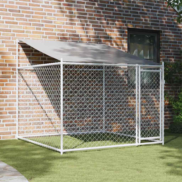 NNEVL Dog Cage with Roof and Door Grey 2x2x2 m Galvanised Steel