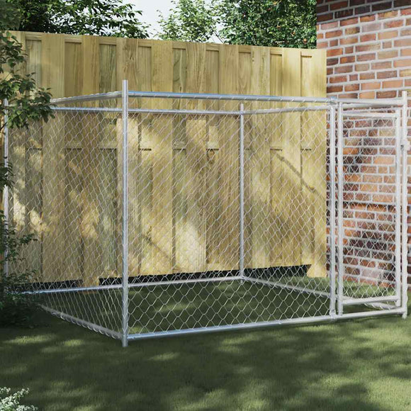 NNEVL Dog Cage with Door Grey 2x2x1.5 m Galvanised Steel
