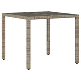 NNEVL Garden Table with Glass Top Grey 90x90x75 cm Poly Rattan