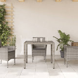 NNEVL Garden Table with Glass Top Grey 90x90x75 cm Poly Rattan