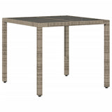 NNEVL Garden Table with Glass Top Grey 90x90x75 cm Poly Rattan