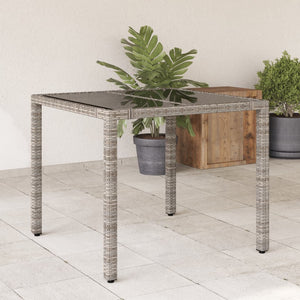 NNEVL Garden Table with Glass Top Grey 90x90x75 cm Poly Rattan