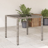 NNEVL Garden Table with Glass Top Grey 90x90x75 cm Poly Rattan