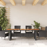 NNEVL Garden Table with Acacia Wood Top Black 240x90x75 cm Poly Rattan