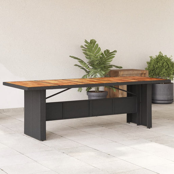 NNEVL Garden Table with Acacia Wood Top Black 240x90x75 cm Poly Rattan