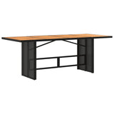 NNEVL Garden Table with Acacia Wood Top Black 190x80x75 cm Poly Rattan
