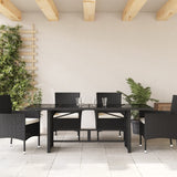 NNEVL Garden Table with Glass Top Black 190x80x75 cm Poly Rattan