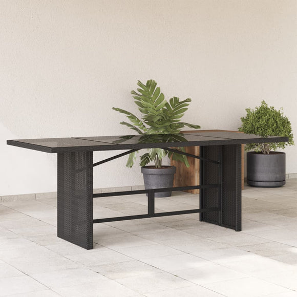 NNEVL Garden Table with Glass Top Black 190x80x75 cm Poly Rattan
