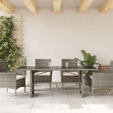 NNEVL Garden Table with Glass Top Grey 190x80x75 cm Poly Rattan
