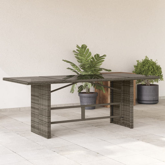 NNEVL Garden Table with Glass Top Grey 190x80x75 cm Poly Rattan