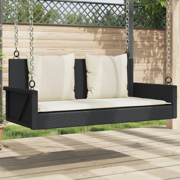 NNEVL Swing Bench with Cushions Black 119x56x48 cm Poly Rattan