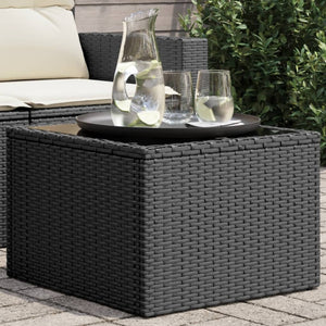 NNEVL Garden Table with Glass Top Black 55x55x37 cm Poly Rattan