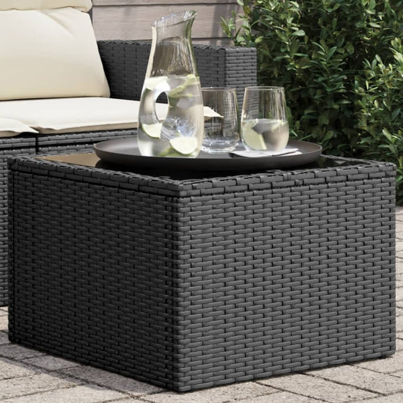 NNEVL Garden Table with Glass Top Black 55x55x37 cm Poly Rattan