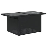 NNEVL Garden Table with Glass Top Black 100x55x73 cm Poly Rattan
