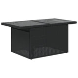 NNEVL Garden Table with Glass Top Black 100x55x73 cm Poly Rattan