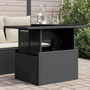 NNEVL Garden Table with Glass Top Black 100x55x73 cm Poly Rattan