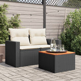 NNEVL Garden Table Black 55x55x37 cm Poly Rattan and Acacia Wood