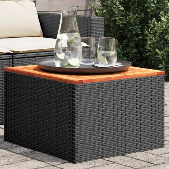 NNEVL Garden Table Black 55x55x37 cm Poly Rattan and Acacia Wood
