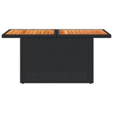NNEVL Garden Table Black 100x55x73 cm Poly Rattan and Acacia Wood