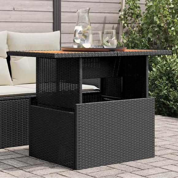 NNEVL Garden Table Black 100x55x73 cm Poly Rattan and Acacia Wood