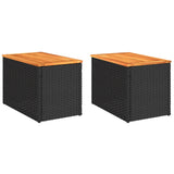 NNEVL Garden Side Tables 2 pcs Black 55x34x37cm Poly Rattan Solid Wood