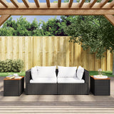 NNEVL Garden Side Tables 2 pcs Black 55x34x37cm Poly Rattan Solid Wood