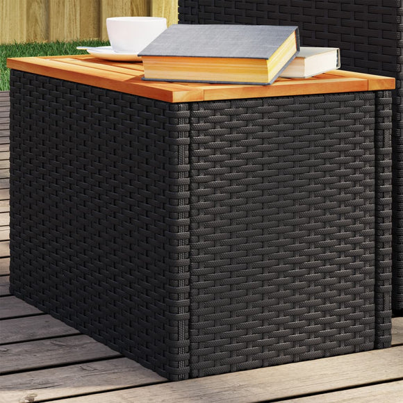 NNEVL Garden Side Tables 2 pcs Black 55x34x37cm Poly Rattan Solid Wood