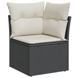 NNEVL Garden Sofa Corner with Cushions Black Poly Rattan