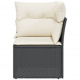 NNEVL Garden Sofa Corner with Cushions Black Poly Rattan