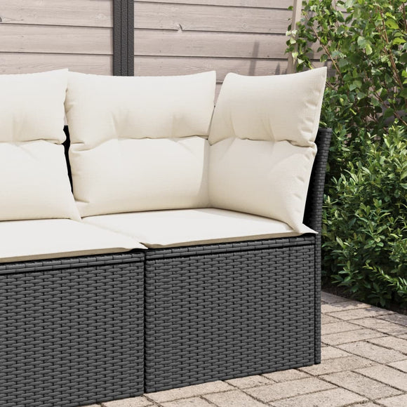 NNEVL Garden Sofa Corner with Cushions Black Poly Rattan