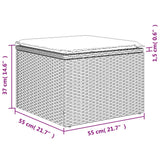 NNEVL Garden Stool with Cushion Black 55x55x37 cm Poly Rattan