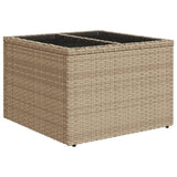 NNEVL Garden Table with Glass Top Beige 55x55x37 cm Poly Rattan