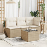NNEVL Garden Table with Glass Top Beige 55x55x37 cm Poly Rattan