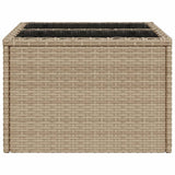 NNEVL Garden Table with Glass Top Beige 55x55x37 cm Poly Rattan
