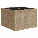NNEVL Garden Table with Glass Top Beige 55x55x37 cm Poly Rattan