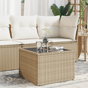 NNEVL Garden Table with Glass Top Beige 55x55x37 cm Poly Rattan