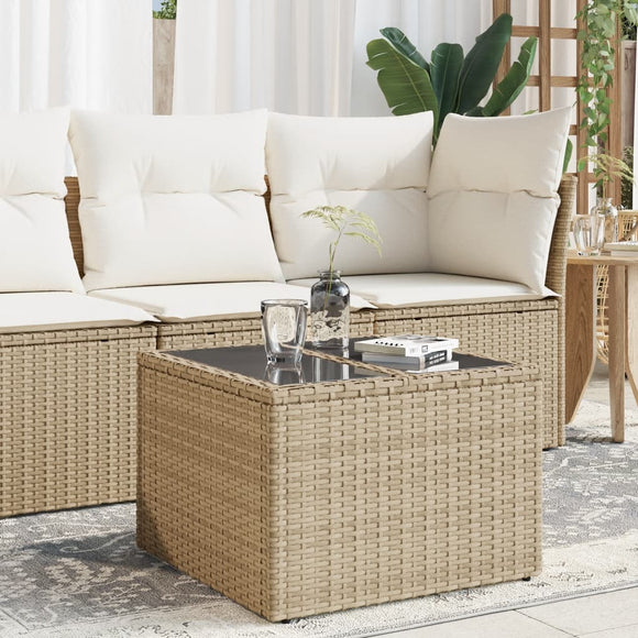 NNEVL Garden Table with Glass Top Beige 55x55x37 cm Poly Rattan