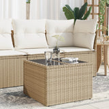 NNEVL Garden Table with Glass Top Beige 55x55x37 cm Poly Rattan