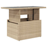 NNEVL Garden Table with Glass Top Beige 100x55x73 cm Poly Rattan