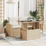 NNEVL Garden Table with Glass Top Beige 100x55x73 cm Poly Rattan
