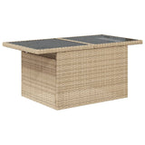 NNEVL Garden Table with Glass Top Beige 100x55x73 cm Poly Rattan