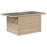 NNEVL Garden Table with Glass Top Beige 100x55x73 cm Poly Rattan