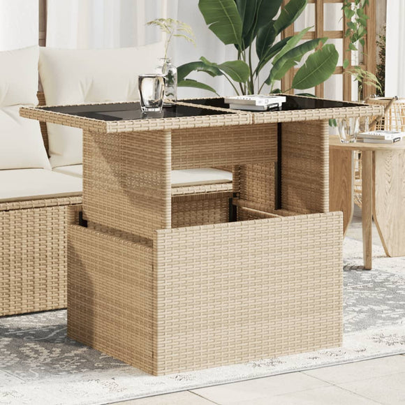 NNEVL Garden Table with Glass Top Beige 100x55x73 cm Poly Rattan