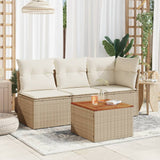 NNEVL Garden Table Beige 55x55x37 cm Poly Rattan and Acacia Wood