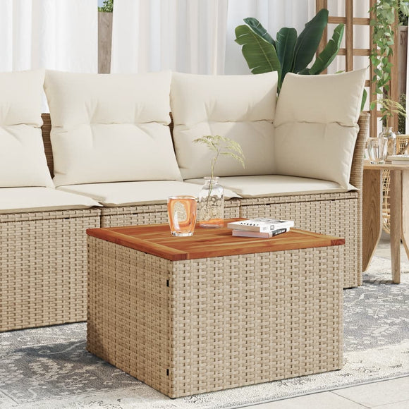 NNEVL Garden Table Beige 55x55x37 cm Poly Rattan and Acacia Wood