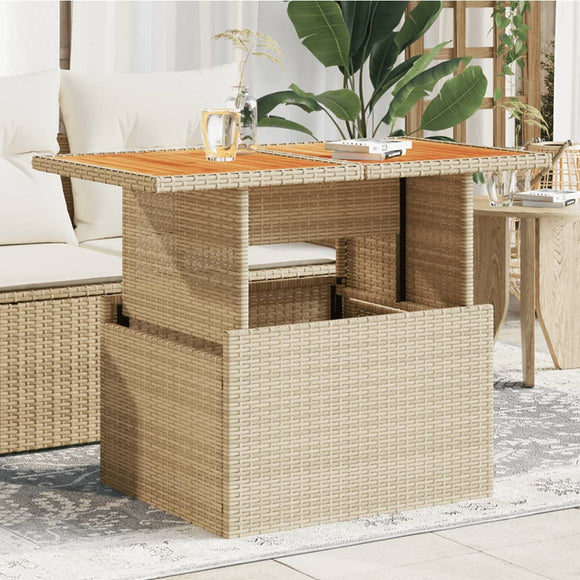 NNEVL Garden Table Beige 100x55x73 cm Poly Rattan and Acacia Wood