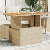 NNEVL Garden Table Beige 100x55x73 cm Poly Rattan and Acacia Wood