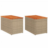 NNEVL Garden Side Tables 2 pcs Beige 55x34x37cm Poly Rattan Solid Wood