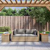 NNEVL Garden Side Tables 2 pcs Beige 55x34x37cm Poly Rattan Solid Wood